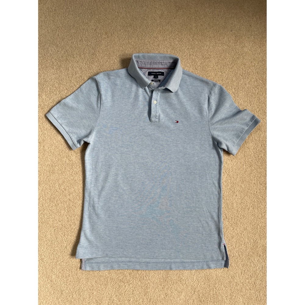 Tommy Hilfiger Mens Classic Fit Polo Shirt Light Blue Heathered Size M Short Slv